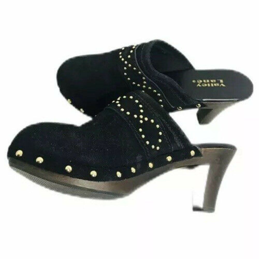 Black Clog Mules Suede Leather Studded Slide